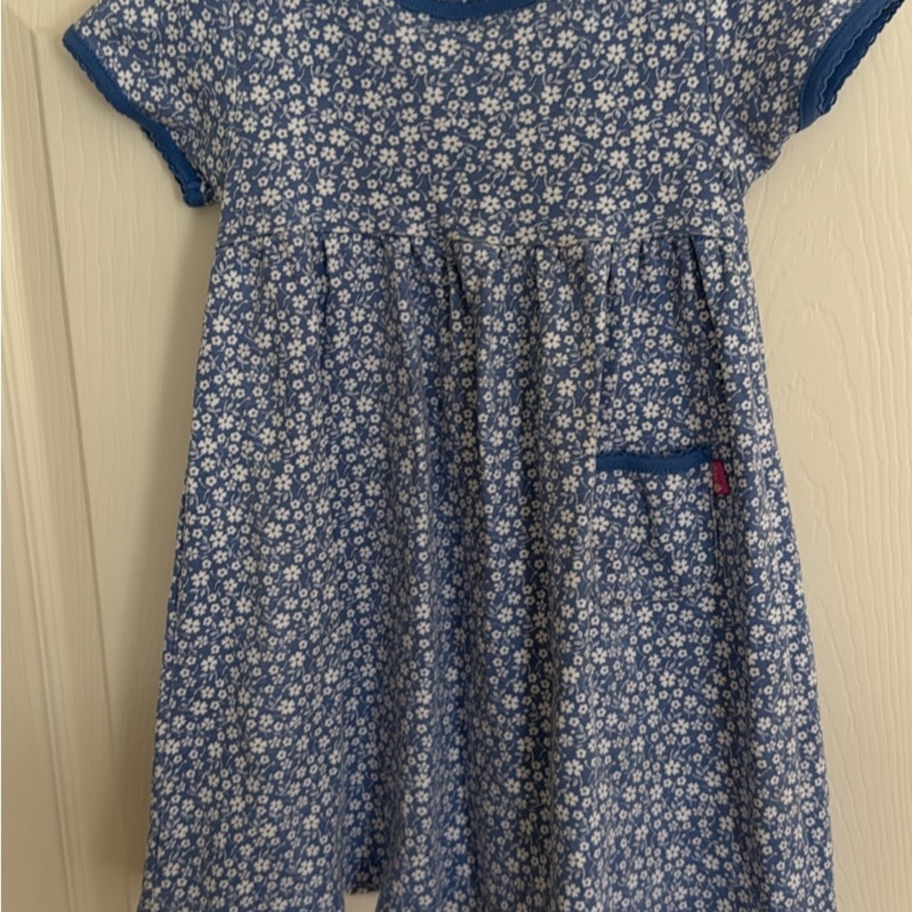 Blue and White Casual Sundress with Flutter Cap Sleeves